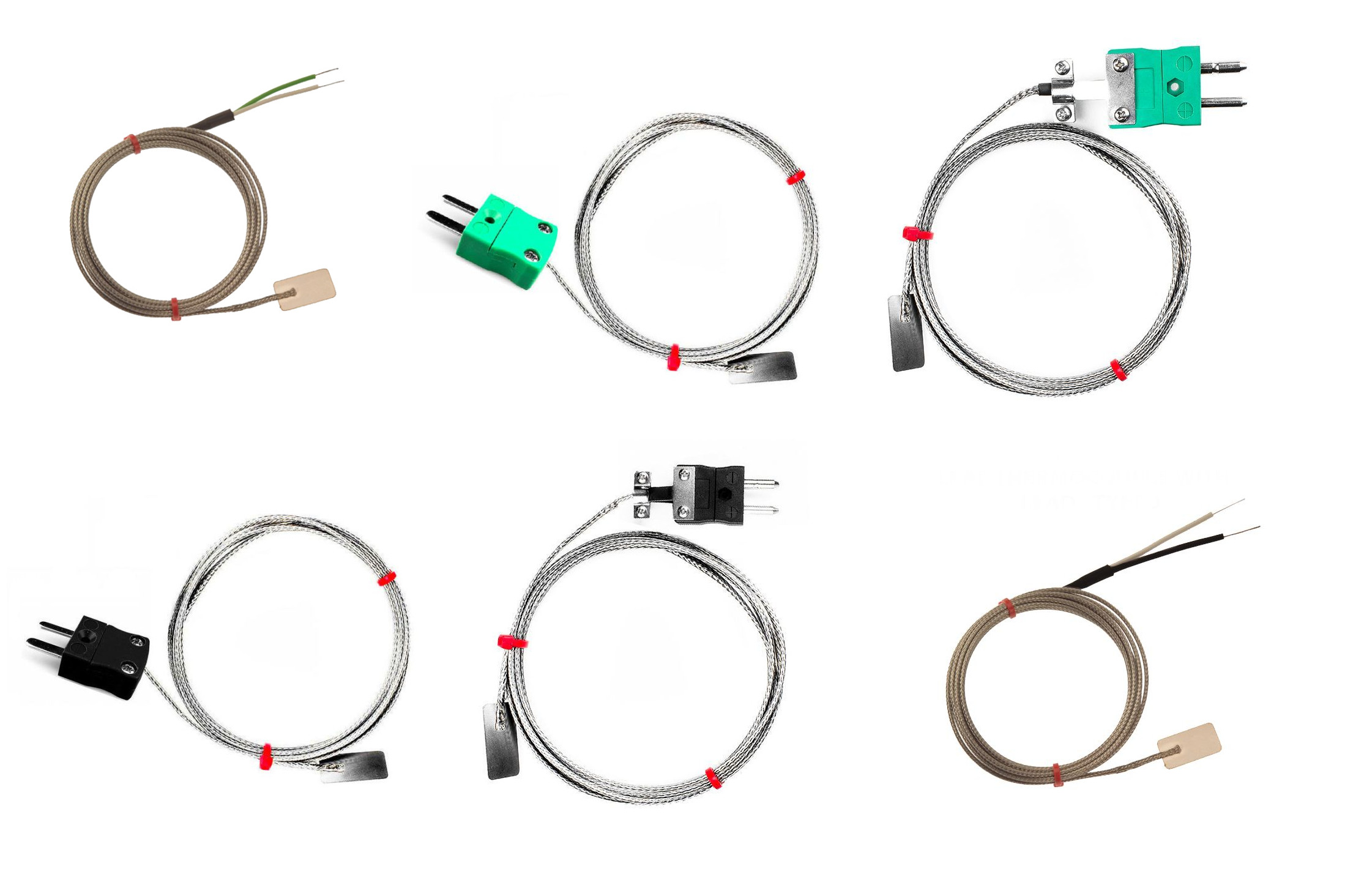 IEC-Blatt-Thermoelement, glasfaserisoliertes Kabel mit Edelstahlgeflecht, das in blanken Schwnzen endet, Miniatur- oder Standardstecker