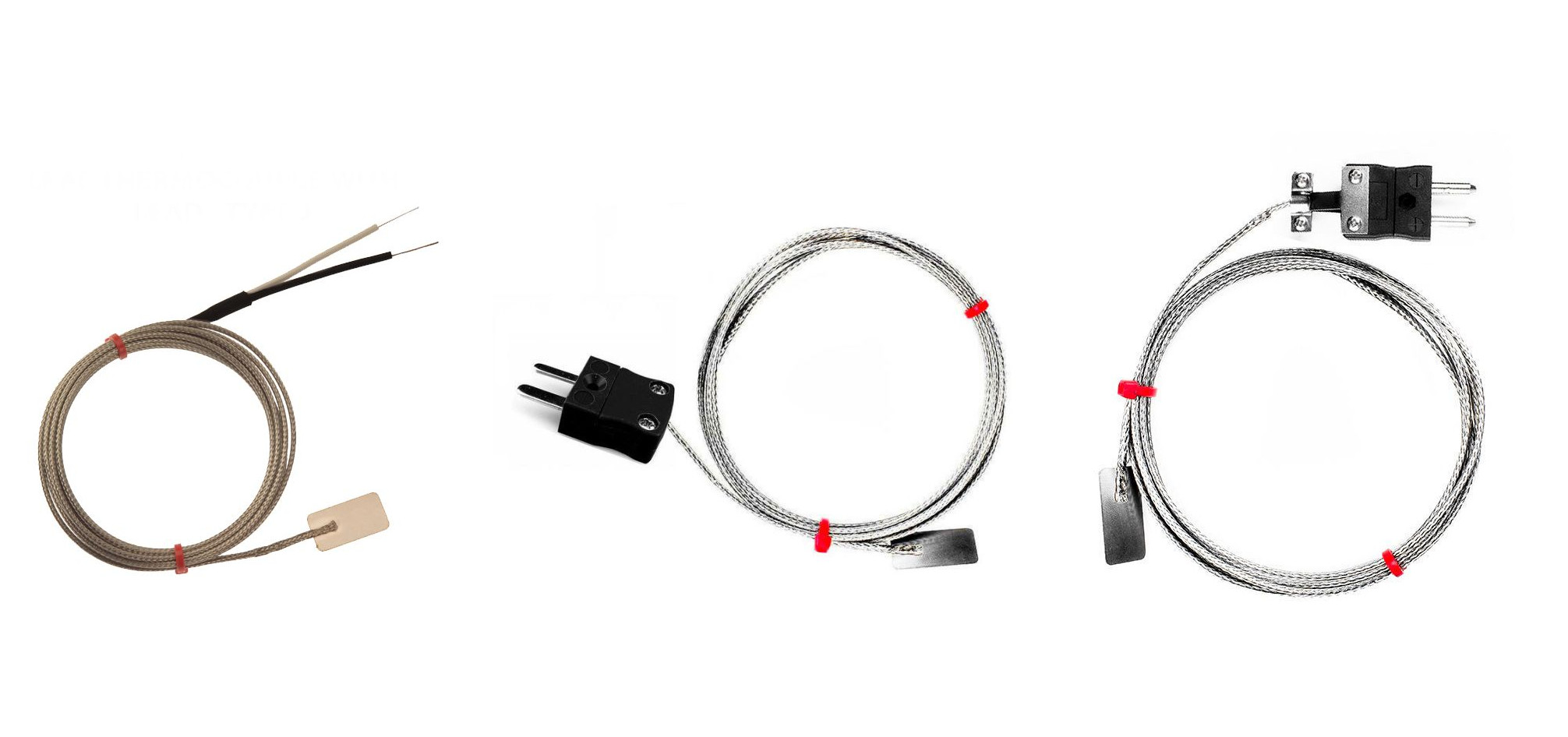 IEC-Blatt-Thermoelement, glasfaserisoliertes Kabel mit Edelstahlgeflecht, das in blanken Schwnzen endet, Miniatur- oder Standardstecker - Typ J