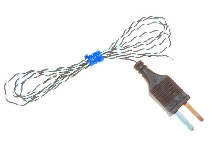 IEC Thermoelement mit freiliegender Sperrschicht, PFA-isoliert, doppelt verdrillt, mit angespritztem Stecker - Typ T