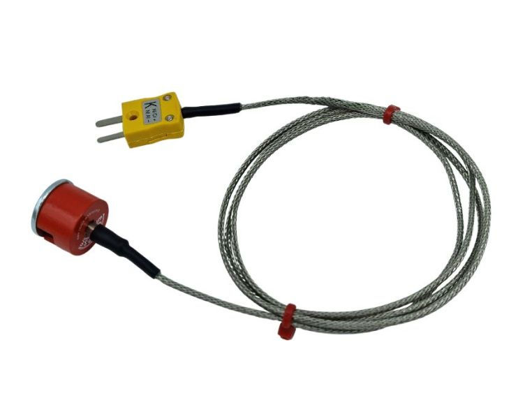 ANSI Typ K 1,9 kg Zugknopfmagnet-Thermoelement, PFA-isoliertes Kabel mit Edelstahlgeflecht, das in einem Miniaturstecker endet