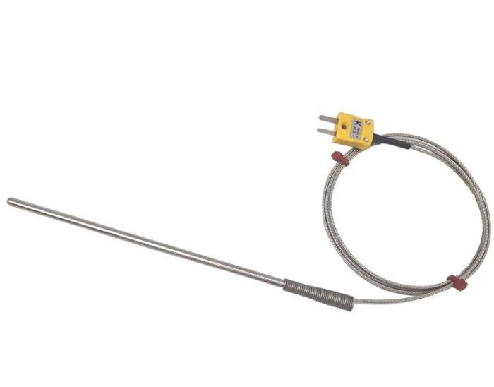 ANSI Allzweck-Thermoelement-Sonde, glasfaserisoliertes Kabel mit Edelstahl-bergeflecht - Typ K mit Anschluss im Miniaturstecker