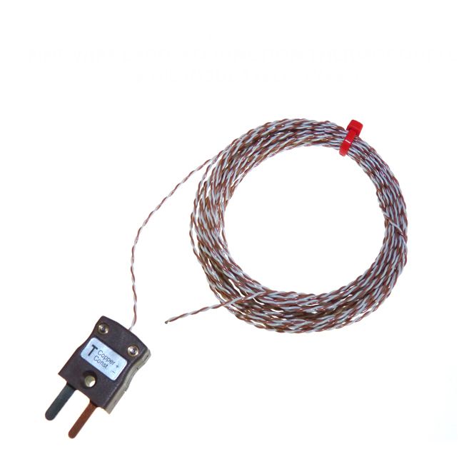 PTFE-isoliertes, doppelt verdrilltes IEC-Thermoelement mit freiliegender Sperrstelle und Miniaturstecker - Typ T