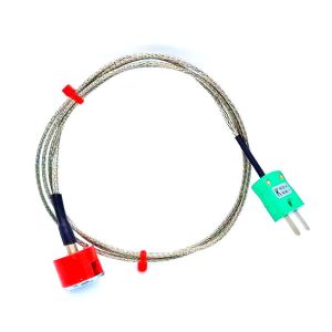 IEC Typ K 1,9 kg Zugknopfmagnet-Thermoelement, PFA-isoliertes Kabel mit bergeflochtenem Edelstahlgeflecht mit Miniaturstecker - 2M