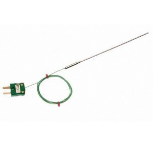 Mineralisoliertes Thermoelement mit glatter Topfdichtung, 1 m PFA-isoliertes IEC-Kabel und Ministeckeranschluss - Typen K, J, T, N
