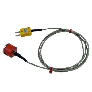 ANSI Typ K 1,9 kg Zugknopf-Magnet-Thermoelement, PFA-isoliertes Kabel mit Edelstahlgeflecht, das in einem Miniaturstecker endet - 2 m