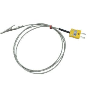 ANSI Krokodilklemmen-Thermoelement mit berflochtenem Glasfaser-Edelstahlkabel - Typ K - 3M Lnge