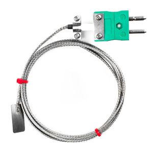 IEC-Leaf-Thermoelement, glasfaserisoliertes Kabel mit Edelstahl-bergeflecht - Typ K mit Standardsteckeranschluss - 5 m Lnge