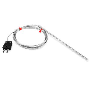 IEC-Allzweck-Thermoelement-Sonde, glasfaserisoliertes Kabel mit Edelstahlgeflecht - Typ J - Miniatur-Steckeranschluss - 2M