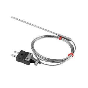 IEC-Allzweck-Thermoelement-Sonde, glasfaserisoliertes Kabel mit Edelstahl-Geflecht - Typ J - Standard-Steckeranschluss - 2M