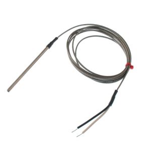 IEC gefertigtes geerdetes Thermoelement aus Edelstahlrohr, Glasfaser-Edelstahl-berflechtungskabel - Typ J - 4,0 mm Durchmesser - 40 mm Lnge
